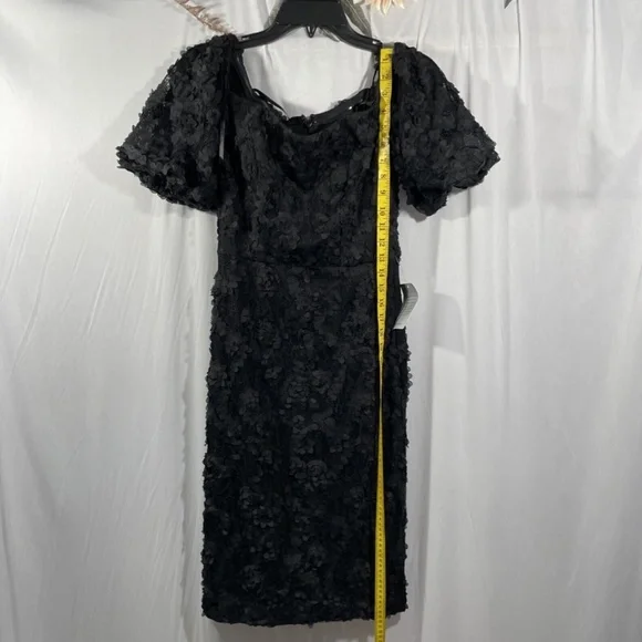 NWT $248 XSCAPE‎ [ 2 ] Off Shoulder 3D Lace Sheath Dress in Black